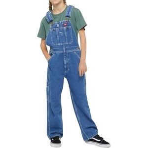 Dickies Boys or Girls‎ Denim Jean Overalls Youth Size M Stone Washed Indigo Blue